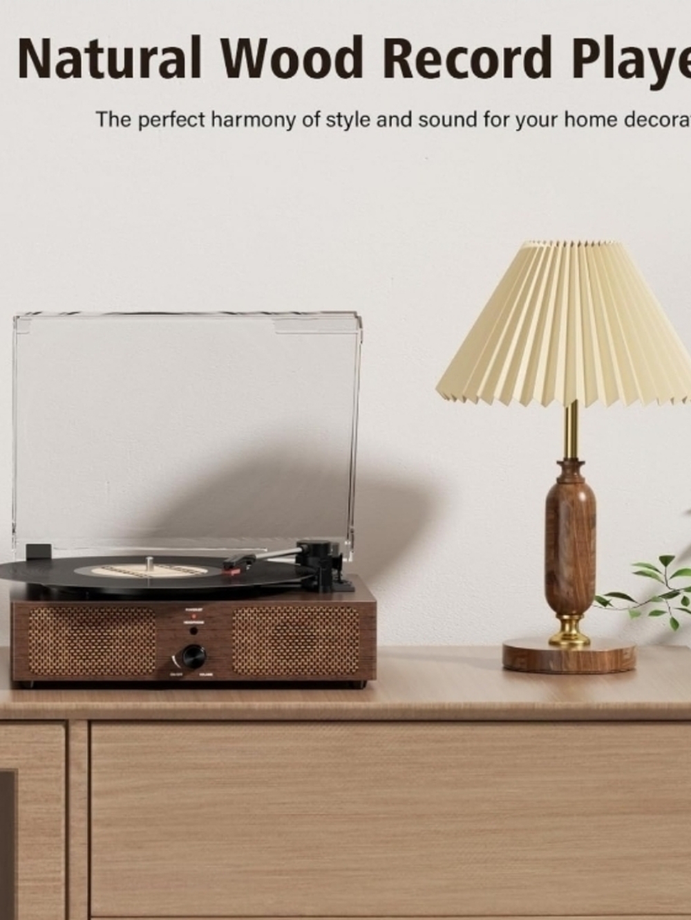 Natural Wood Turntable with Built-In Speakers -